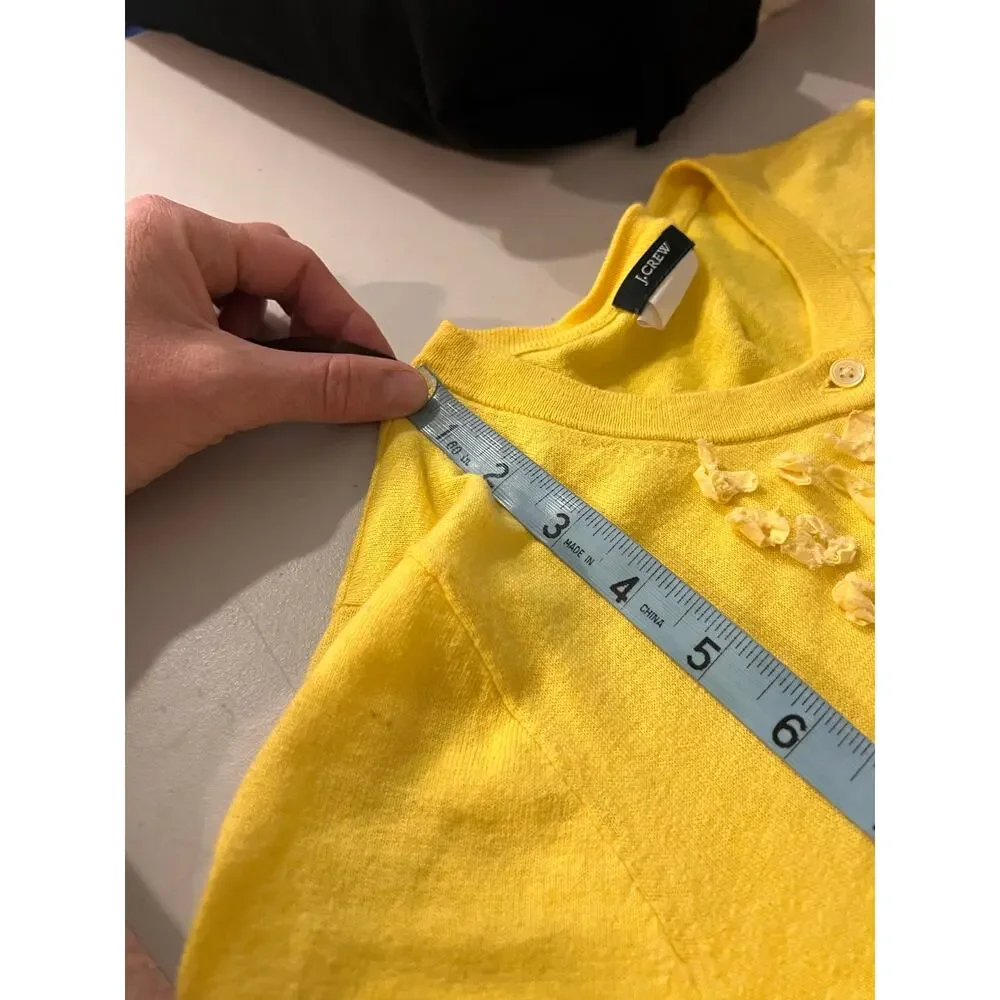 J.Crew Yellow Cashmere Cotton Embellished Button Front Cardigan Sweater Size XS